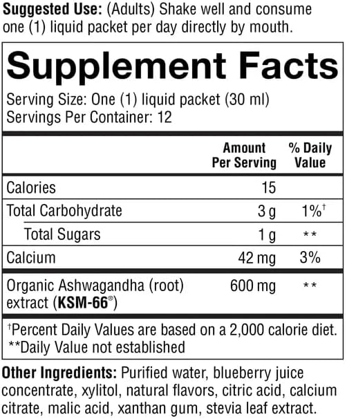 Youtheory Ashwagandha Liquid - Uses KSM-66 - Ashwagandha Supplement to Support Stress Relief* - Vegan - Dairy, Soy &amp; Gluten Free - 12 Single-Serving Packets