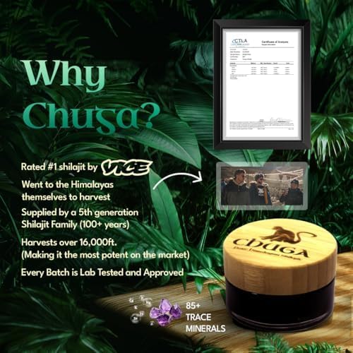 Chuga Pure Himalayan Shilajit for Men &amp; Women | Organic Shilajit Harvested 16,000 Feet | Lab Tested in USA, 74+ Fulvic Acid, Grade A, Immune Booster, Shilajit Resin 35 Grams, 175 Servings