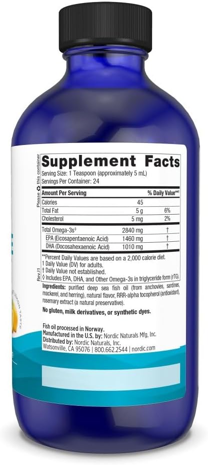 Nordic Naturals Ultimate Omega Liquid, Lemon Flavor - 4 oz - 2840 mg Omega-3 - High-Potency Fish Oil Supplement with EPA &amp; DHA - Promotes Brain &amp; Heart Health - Non-GMO - 24 Servings