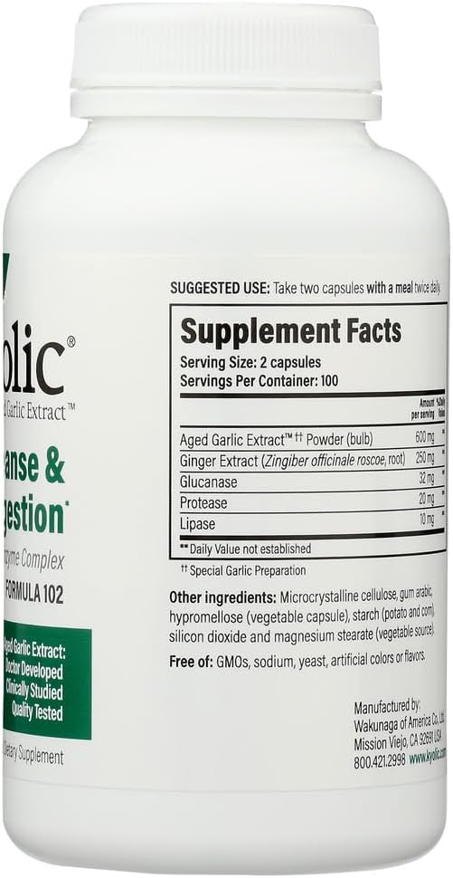 Aged Garlic Extract, Cleanse &amp; Digestion, Formula 102, 200 Veggie Capsules, Kyolic