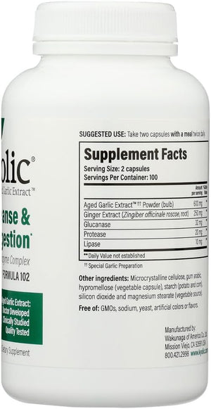Aged Garlic Extract, Cleanse & Digestion, Formula 102, 200 Veggie Capsules, Kyolic