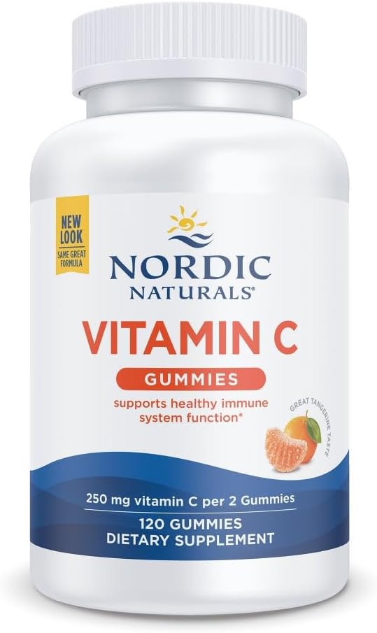 Nordic Naturals Vitamin C Gummies, Tart Tangerine - 120 Gummies - 250 mg Vitamin C - Immune Support, Antioxidant Protection, Child Growth &amp; Development - Non-GMO, Vegan - 60 Servings