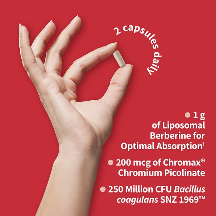 Garden of Life Liposomal Berberine and Chromium Picolinate for Already Healthy Blood Sugar, Glucose Metabolism and Cholesterol—Probiotics for Easy Digestion—Non GMO, Gluten Free, Kosher, 30 Servings
