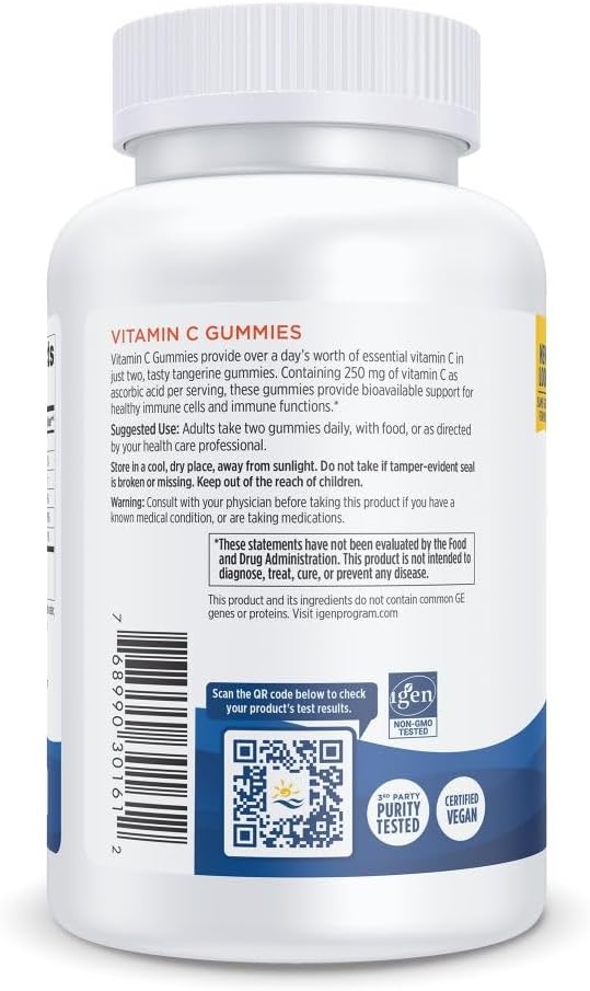 Nordic Naturals Vitamin C Gummies, Tart Tangerine - 120 Gummies - 250 mg Vitamin C - Immune Support, Antioxidant Protection, Child Growth &amp; Development - Non-GMO, Vegan - 60 Servings