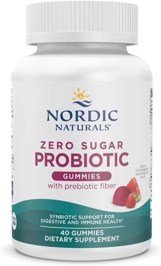 Nordic Naturals Zero Sugar Probiotic Gummies - Strawberry Watermelon Flavor - 40 Gummies - Supports Digestive Wellness &amp; Immune Health - Non-GMO - Third Party Tested - Vegan - 20 Servings