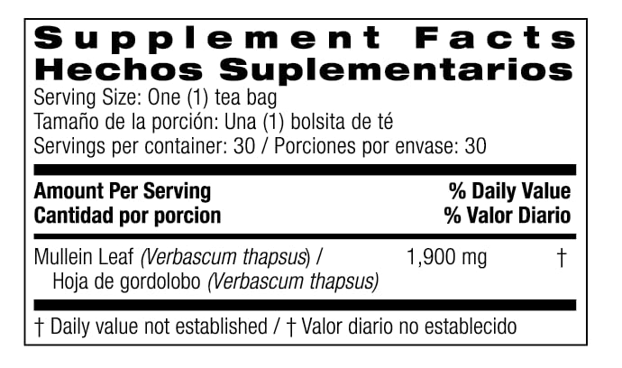 Bio Nutrition Mullein Leaf Tea, Herbal Supplement, 30 Tea Bags, 2.01 oz