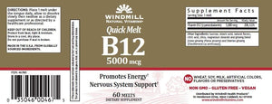 Windmill Quick Melt Vitamin B-12 5000 MCG Dietary Supplement, 60 Count