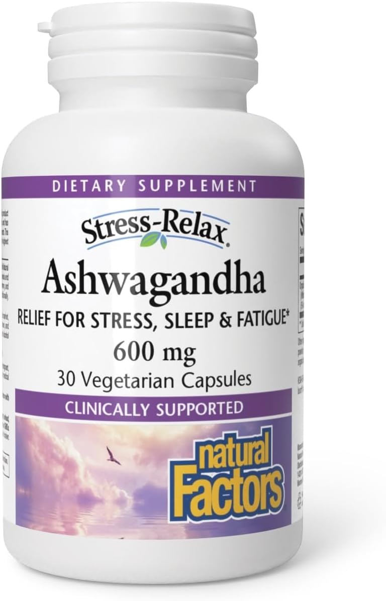 Stress-Relax KSM-66 Ashwagandha 600 mg by Natural Factors, 30 vegetarian capsules (30 servings), 60 Capsules