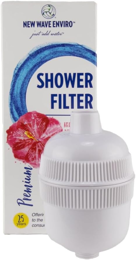 New Wave Enviro Premium Shower Filter Gloss White Finish, 1 Filter