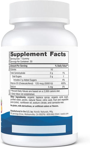 Nordic Naturals Vitamin D3 5000 Gummies, Passion Fruit - 30 Gummies - Support for Healthy Bones, Mood, & Immune System - Vegetarian - Non-GMO - 30 Servings