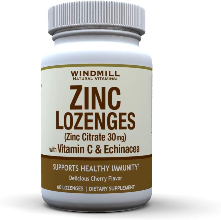 Windmill Health Products Zinc Lozenges, Immune Booster, with Echinacea and Vitamin C, 60 Lozenges, 60 Count