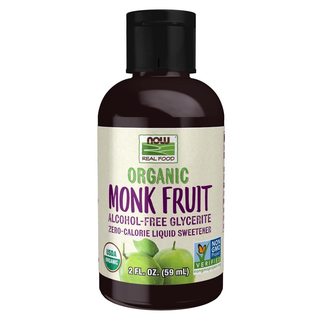 NOW Foods, Certified Organic Monk Fruit Liquid, Alcohol Free Glycerite Zero-Calorie Liquid Sweetener, Non-GMO, 2-Ounce