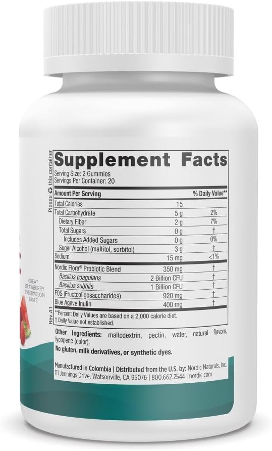 Nordic Naturals Zero Sugar Probiotic Gummies - Strawberry Watermelon Flavor - 40 Gummies - Supports Digestive Wellness &amp; Immune Health - Non-GMO - Third Party Tested - Vegan - 20 Servings