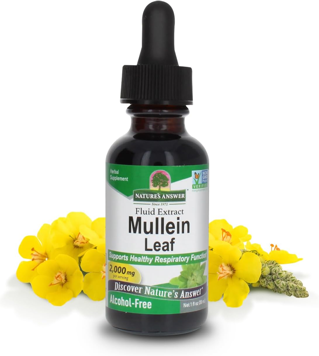 Nature&#39;s Answer Mullein Drops for Lungs, Alcohol-Free, 1 Ounce Mullein Leaf Extract for Lungs, Supports Respiratory Function, Promotes Healthy Lungs, Non-GMO, Made in USA