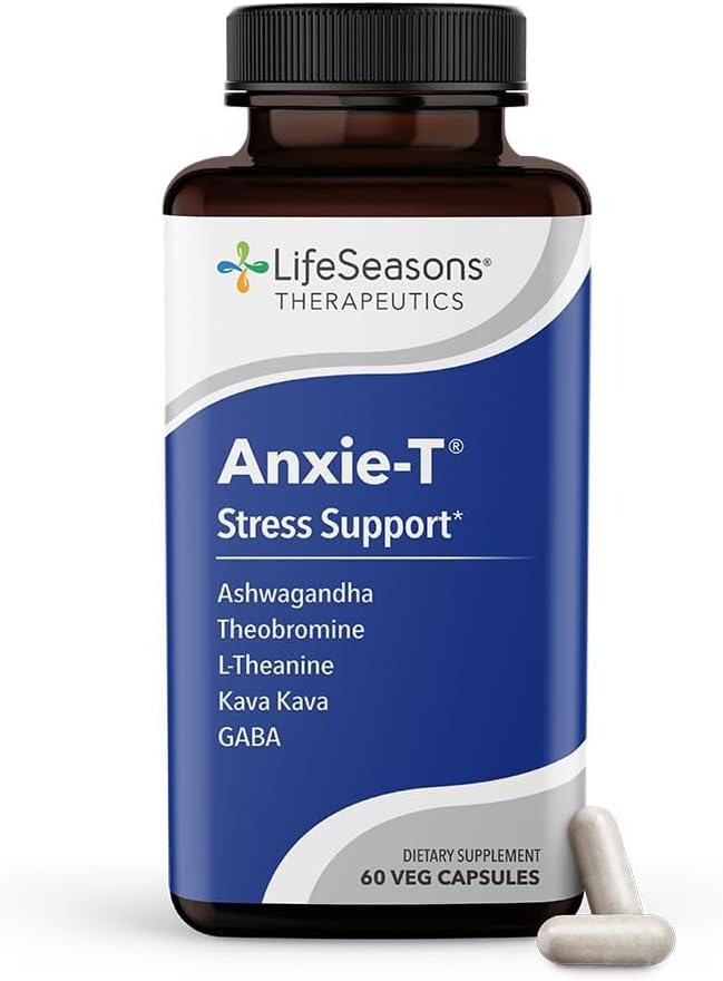 Anxie-T - Stress Relief Supplement - Supports Mood &amp; Mental Focus - Feel Calm and Relaxed - Eases Tension &amp; Nervousness - Ashwagandha, Kava Kava, GABA &amp; L-Theanine - 60 Capsules