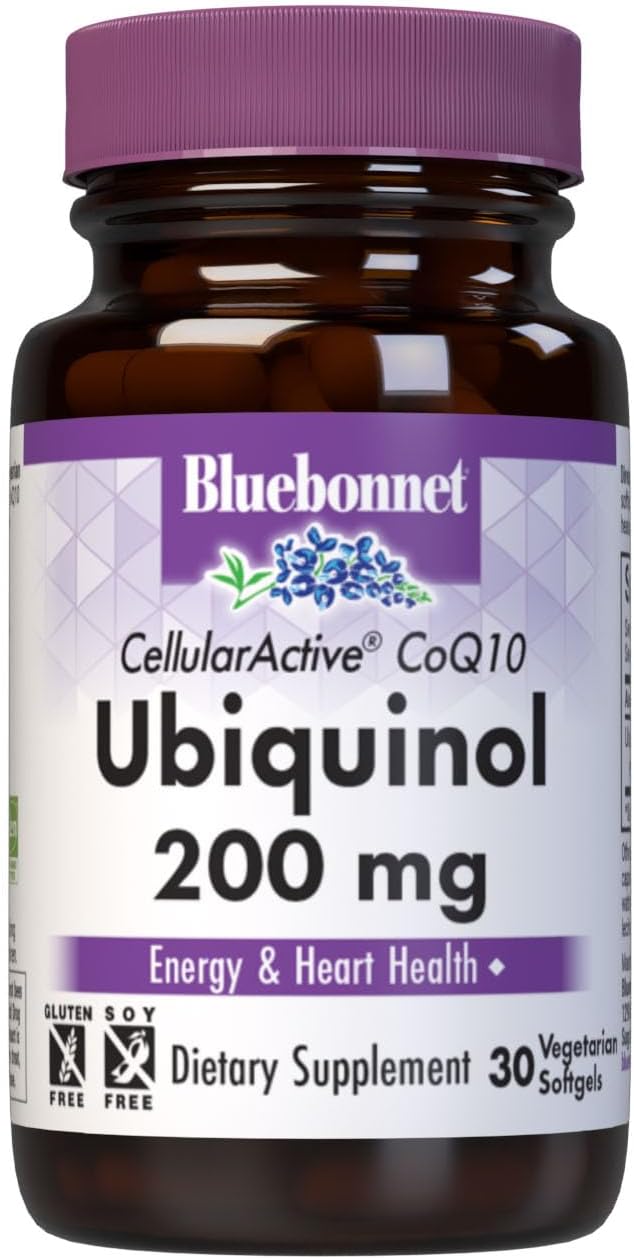 Bluebonnet Nutrition Active CoQ10 Ubiquinol 200mg Vegetarian Softgels, Heart &amp; Cellular Health from Kaneka, Non GMO, Gluten, Soy &amp; Milk Free, White, 30