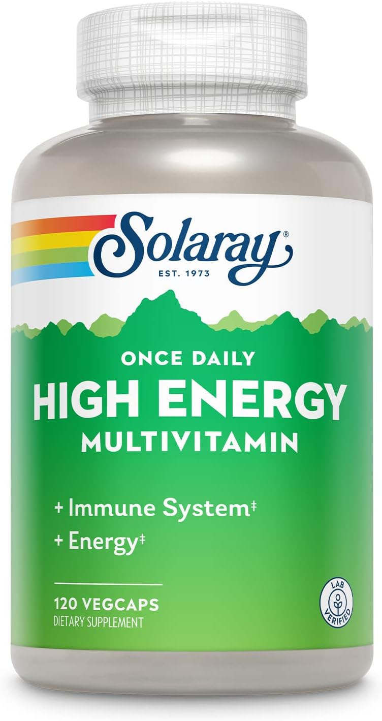 SOLARAY Once Daily High Energy Multivitamin for Women and Men - Energy Supplements - Immune Support w/Vitamin C, A, D and E, Vitamin B Complex, Trace Minerals, 60-Day Guarantee, 120 Serv, 120 VegCaps
