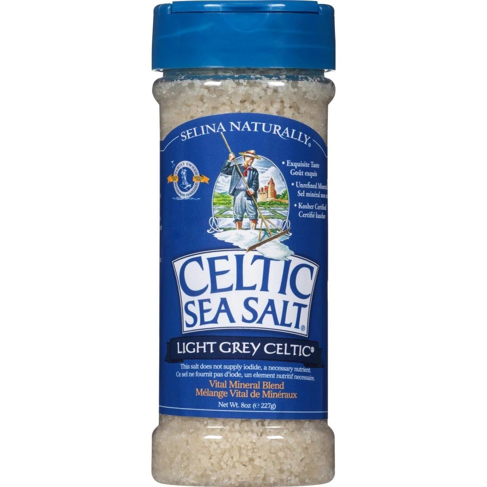 Light Grey Celtic Sea Salt Shaker – Easy to Use, Large Refillable, Reusable Glass Shaker with Additive-Free, Delicious, Gluten-Free, Non-GMO Verified, Kosher and Paleo-Friendly, 8 Ounces