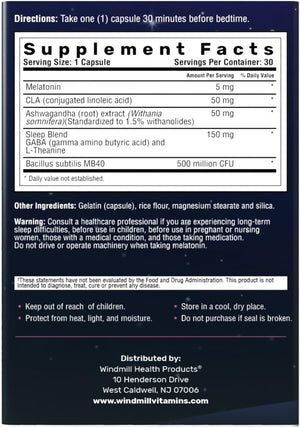 Snooze & Loose 5mg, with Melatonin and CLA, Supports Metabolism, Probiotics and Ashwagandha, 30 Capsules