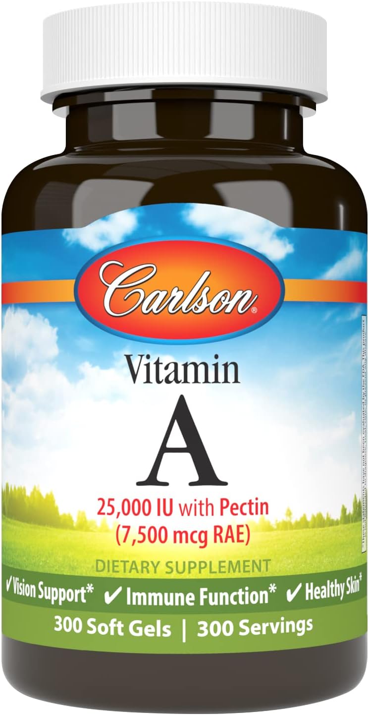Carlson - Vitamin A, 25000 IU (7500 mcg RAE) with Pectin, Vision Health, Helps Night Vision, Skin Health, 300 Softgels
