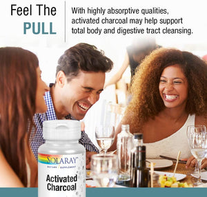 SOLARAY Activated Charcoal 280mg | Coconut Source | Healthy Inner Cleansing & Digestive Tract Support | Non-GMO, Vegan & Lab Verified | 90 Capsules