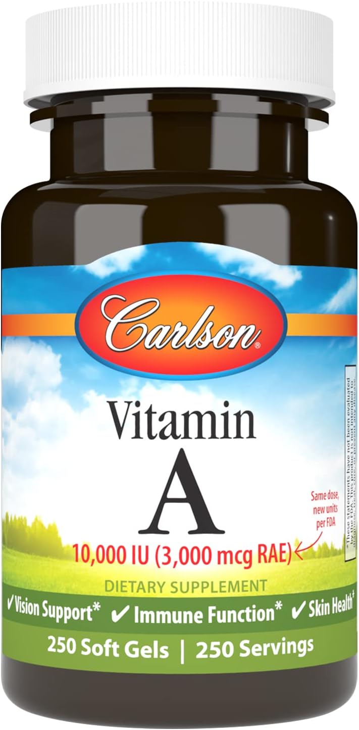 Carlson - Vitamin A, 10000 IU (3000 mcg RAE), Vitamin A Supplements, Immune Support, Vision Health, Antioxidant, 250 Softgels