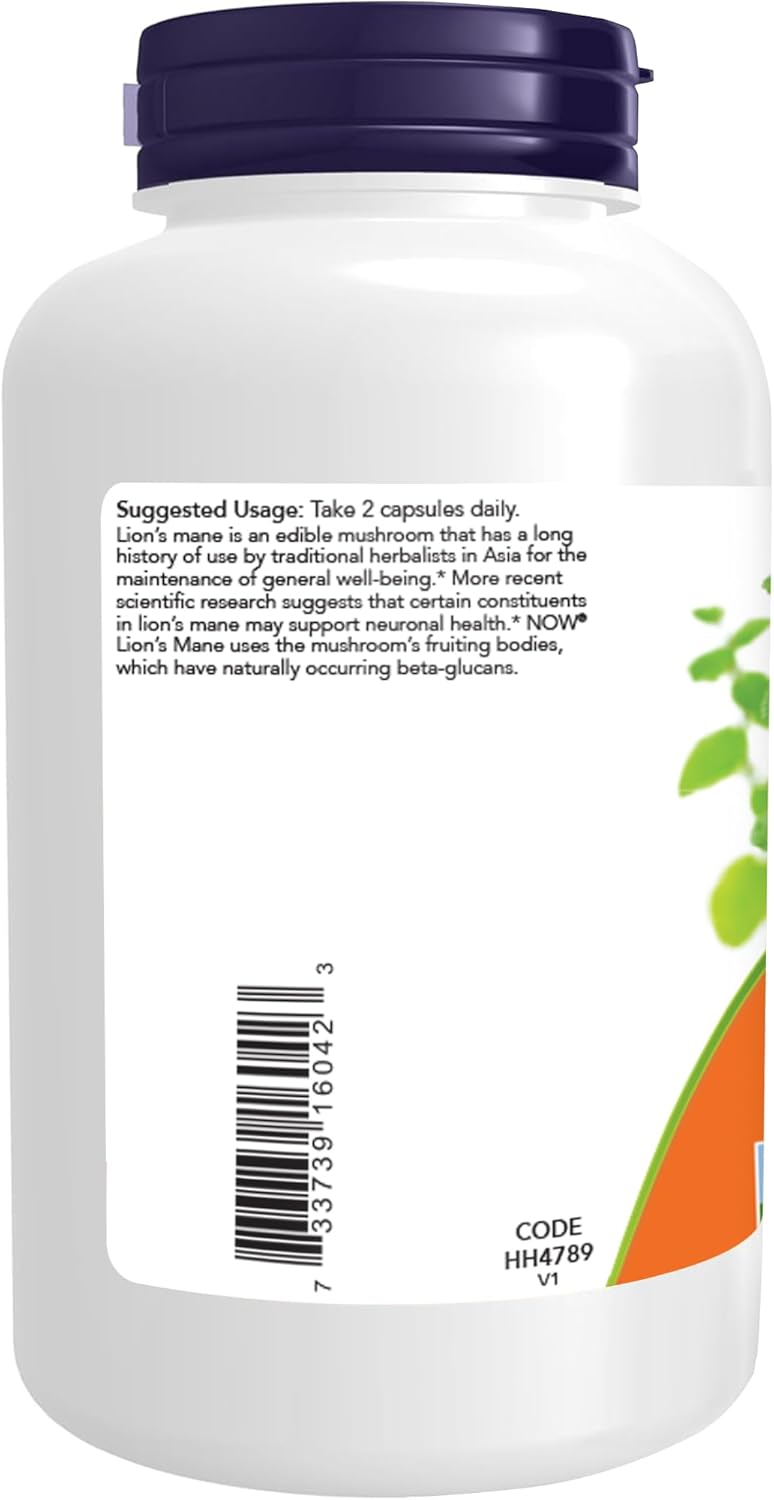 NOW Foods Supplements, Lion's Mane 500 mg, Super Mushroom, Made with Organic Lion's Mane Mushrooms, 120 Veg Capsules