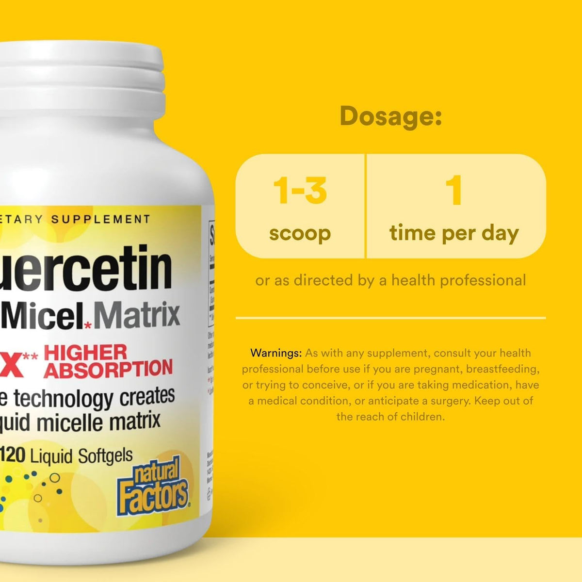 Natural Factors Quercetin LipoMicel Matrix for Superior Absorption, 120 Softgels