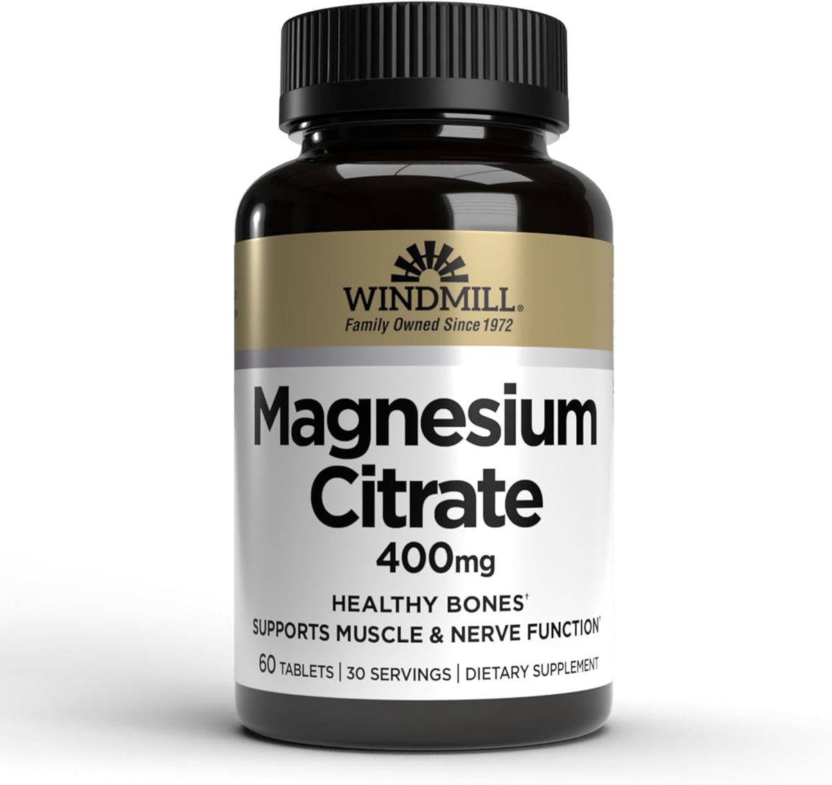 Windmill Natural Vitamins Magnesium Citrate 400 mg, Immune Support, Supports Muscle Recovery, Supports Healthy Heart, 60 Count, 30 Servings