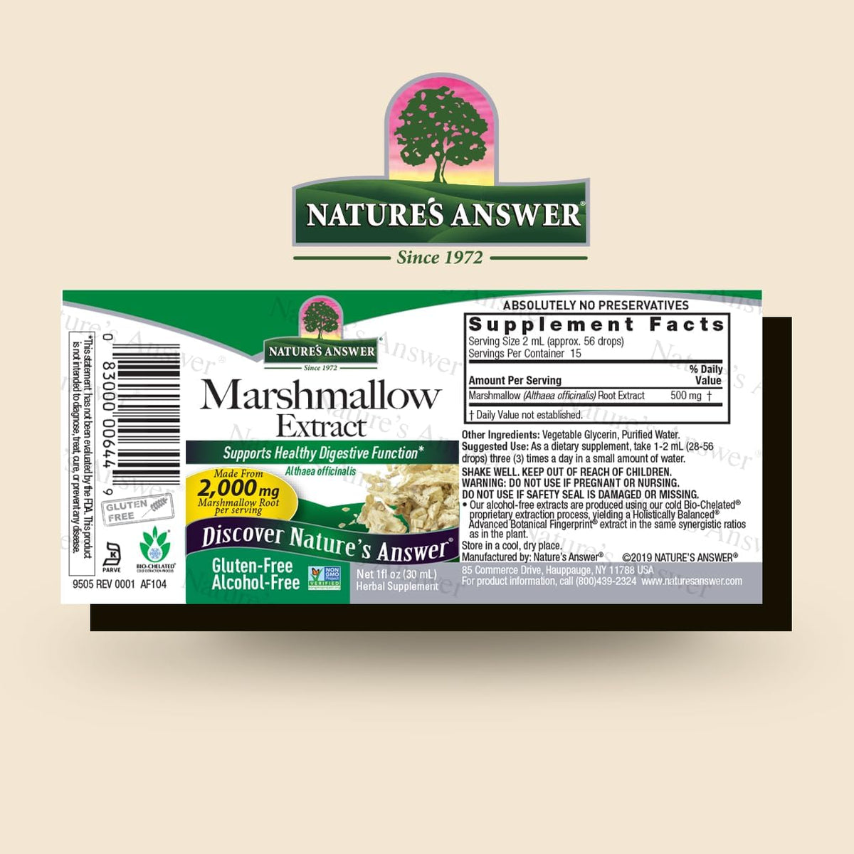 Nature&#39;s Answer Alcohol-Free Marshmallow Root Extract, 1-Fluid Ounce | Digestive Support