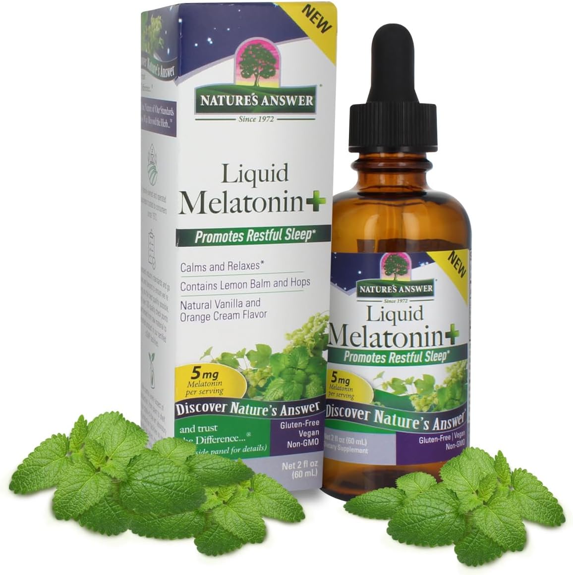 Nature&#39;s Answer Melatonin Plus Lemon Balm &amp; Hops 2 Ounce Liquid | Promotes Relaxation | Supports Sleep | Non GMO | Gluten Free | Vegan |