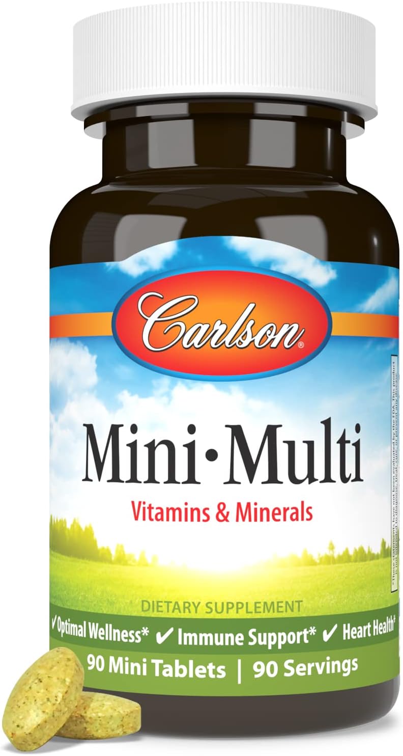 Carlson - Mini-Multi, Vitamins & Minerals, Immune Support & Heart Health, Optimal Wellness, 90 mini tablets.