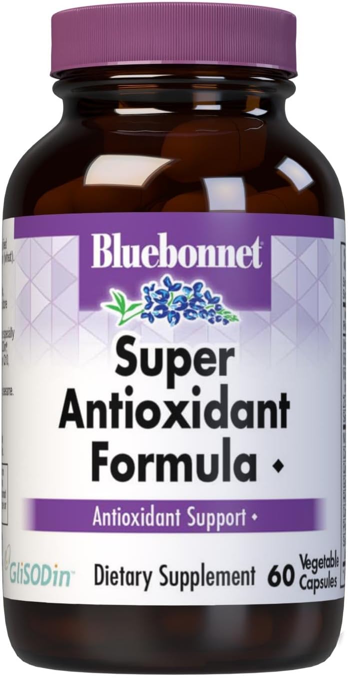 Bluebonnet Super Antioxidant Formula Immune & Radiance Supplement Vitamin A 10000 IU NAC Selenium Quercetin Superoxide Dismutase & Polyphenols Blended Antioxidants for Women & Men - 60 Veggie Capsules