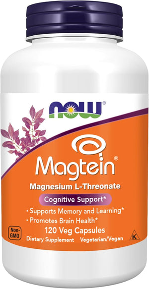 NOW Foods Supplements Magtein, Magnesium L-Threonate, Cognitive Support*, 120 Veg Capsules