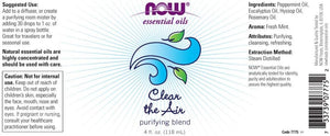 NOW Essential Oils, Clear the Air Oil Blend, Purifying Aromatherapy Scent, Blend of Pure Essential Oils, Steam Distilled, Vegan, Child Resistant Cap, 4-Ounce