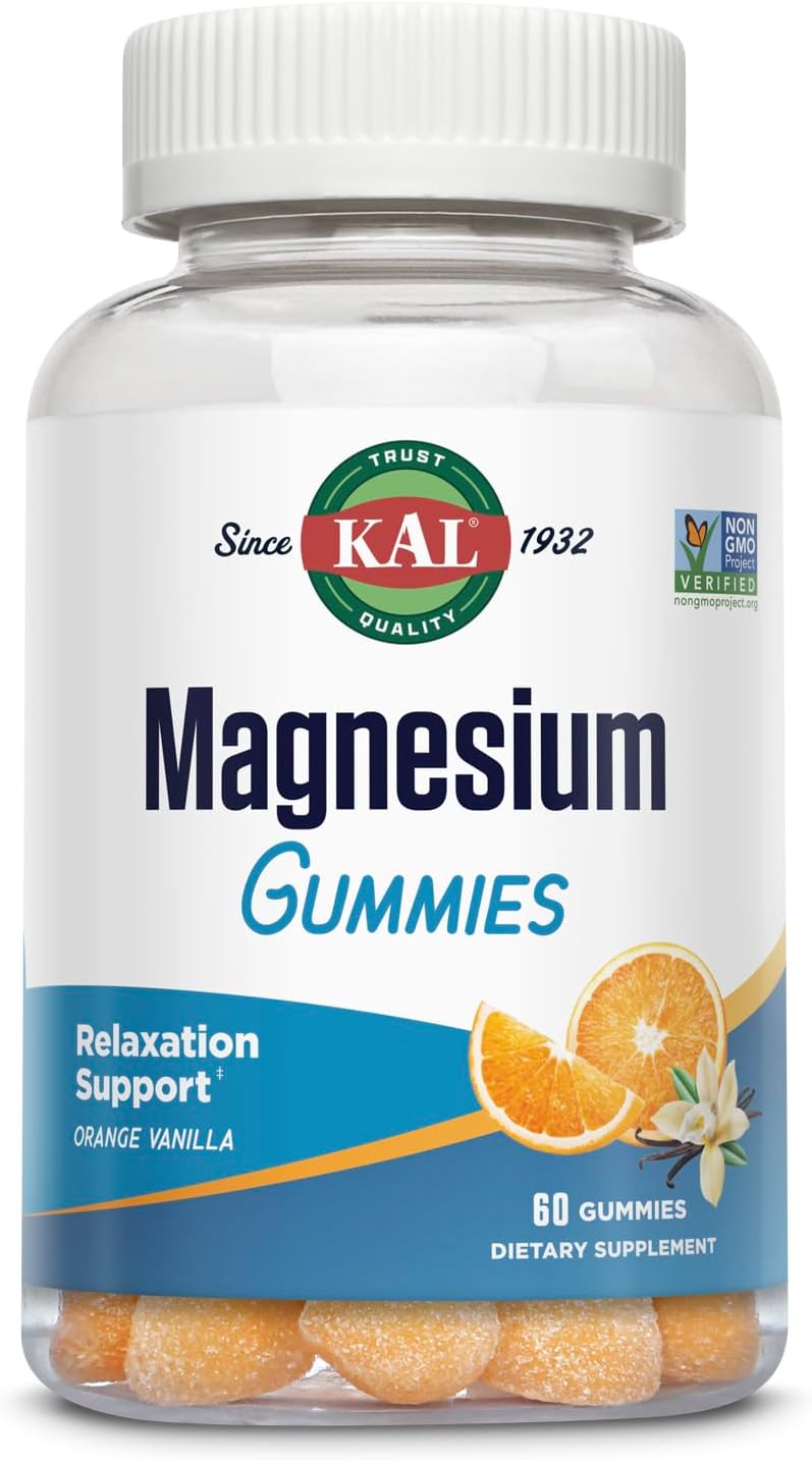 KAL Magnesium Citrate Gummies - Relaxation, Bone, Muscle and Cellular Energy Support - 330mg Magnesium Supplement - Orange Vanilla Flavor - Non-GMO, Vegetarian - 60 Magnesium Gummies