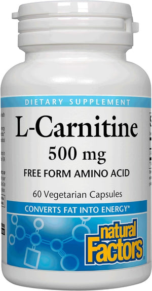 Natural Factors, L-Carnitine 500 mg, Energy Support, 60 Capsules (60 Servings)