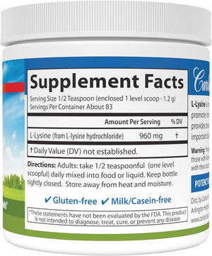 Carlson - L-Lysine Powder, Free-Form Amino Acid, 960 mg, Supports Healthy Tissue & Muscle Development, 3.53 oz (100 g)