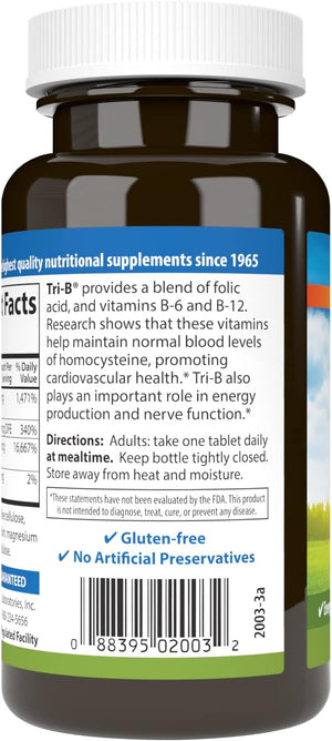 Carlson - Tri-B, Vitamin B Complex, 25 mg Vitamin B-6, 400 mcg Vitamin B-12, Folic Acid Energy Pills, Promote Cardiovascular Health, B Complex Vitamins, B12 Supplement, B Vitamin Complex, 360 Tablets