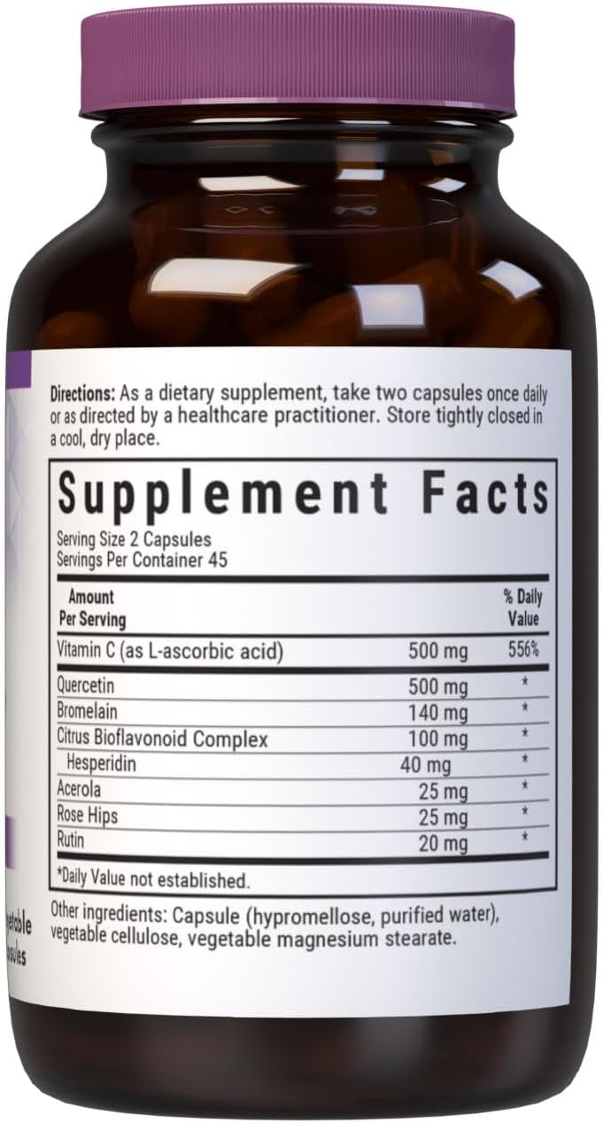 Bluebonnet BB-553 Nutrition Super Quercetin Vegetable Capsules, Vitamin C Formula, Best for Seasonal &amp; Immune Support, Non GMO, Gluten Free, Soy Free, Milk Free, Kosher, White, 90 Count