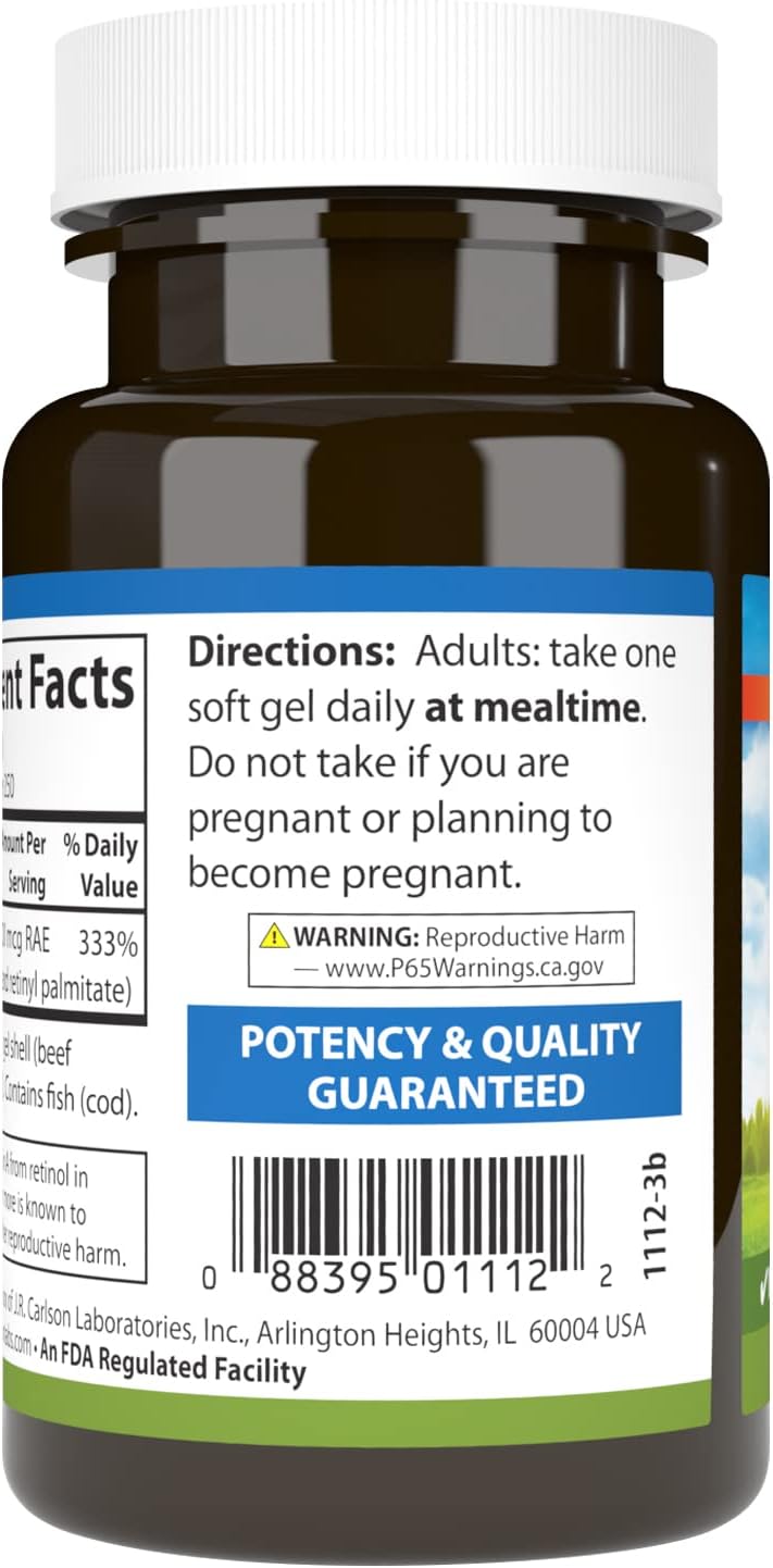 Carlson - Vitamin A, 10000 IU (3000 mcg RAE), Vitamin A Supplements, Immune Support, Vision Health, Antioxidant, 250 Softgels