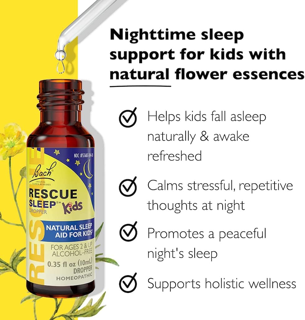 Bach RESCUE SLEEP KIDS Dropper 10mL, Natural Sleep & Stress Relief Aid, Homeopathic Flower Essence, Free of Melatonin, Sugar & Gluten, Kid-Friendly, Non-alcohol Formula