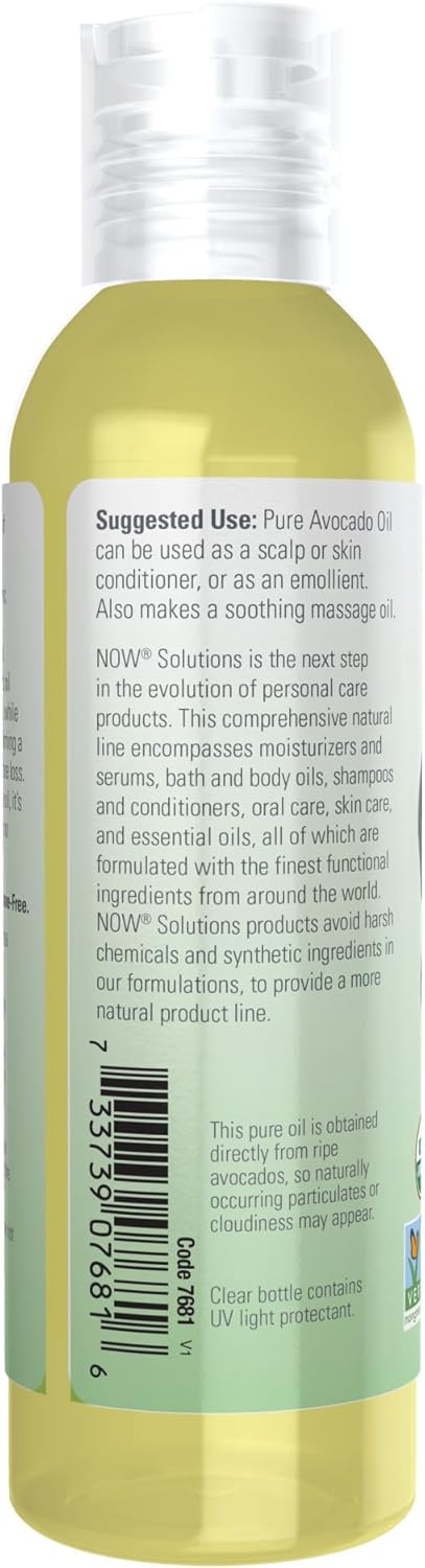 NOW Foods Solutions, Organic Avocado Oil, 100% Pure Moisturizing Oil, Nutrient Rich and Hydrating, 4-Ounce