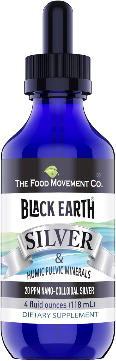 Black Earth Silver 20ppm 4 oz Dropper - Vegan Colloidal Silver Liquid with Humic and Fulvic Acids and Trace Minerals for Digestion, Immune Support, and Whole Body Health