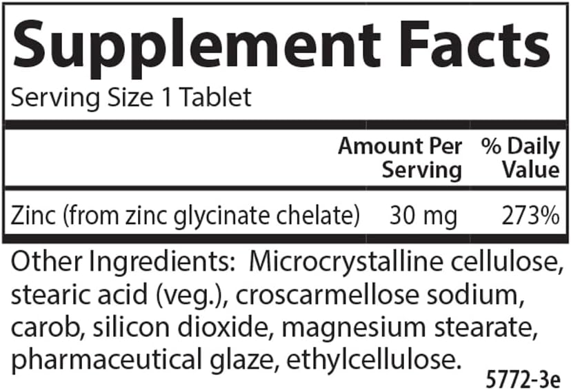 Carlson Chelated Zinc 30 mg – Zinc Glycinate Chelate Supplement – Superior Absorption, Immune &amp; Enzyme Support, Antioxidant, 250 Tablets