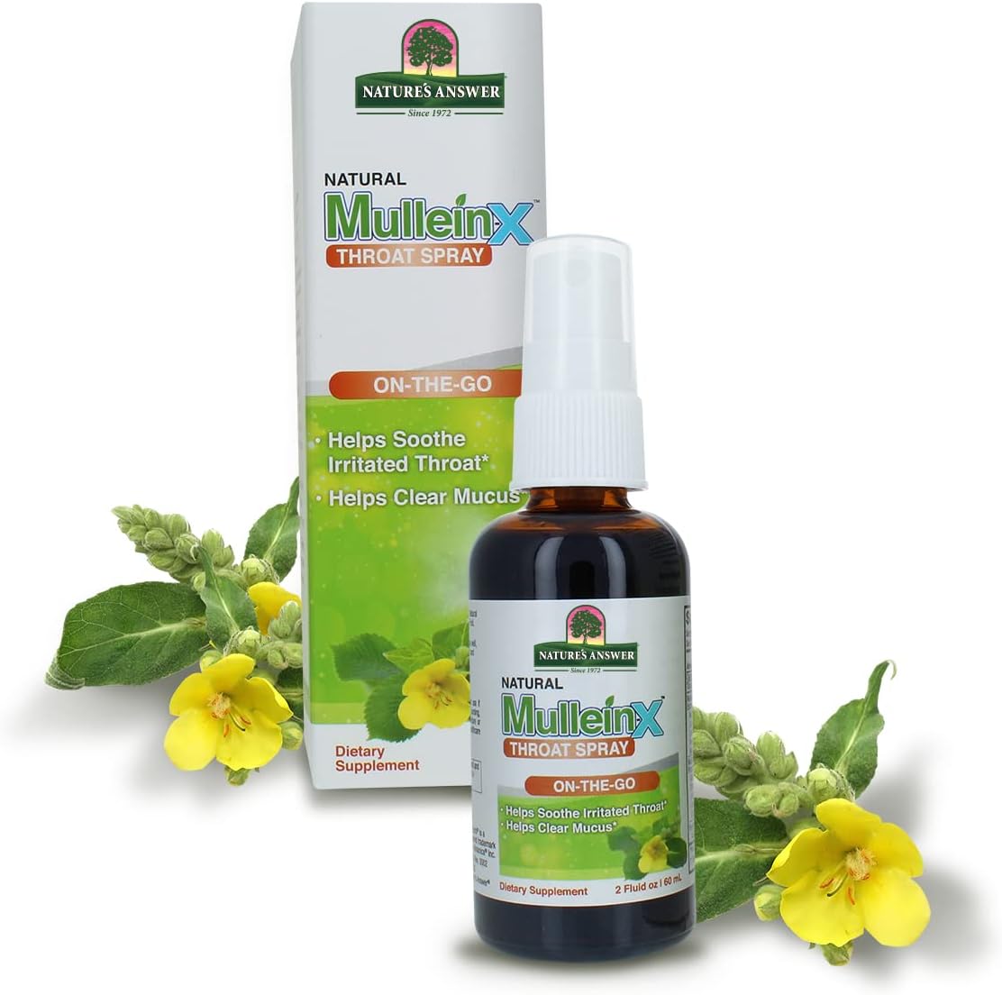 Nature&#39;s Answer Mullein X Throat 2 Ounce Spray - Cough Expectorant, Natural Throat Soothing, Clears Mucus, Gluten Free, Non GMO, Vegetarian, Natural Peppermint Flavor