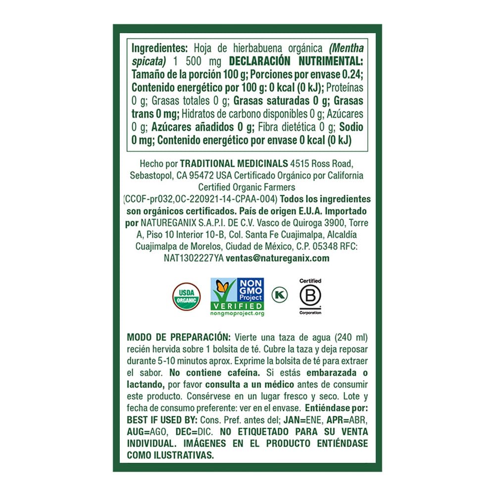 Traditional Medicinals Organic Spearmint herbal tea, Fair Trade Certified, 16 ct