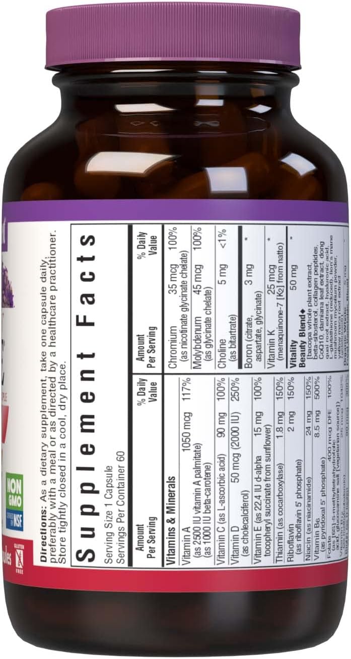 Bluebonnet Nutrition Ladies’ ONE 40+ Whole Food-Bed Multiple, Women Multivitamin for Women 40+, Soy-Free, Non-GMO, Gluten Free, 60 Vegetable Capsules, 60 Servings | Non-GMO, Kosher, Gluten-Free, Soy-Free