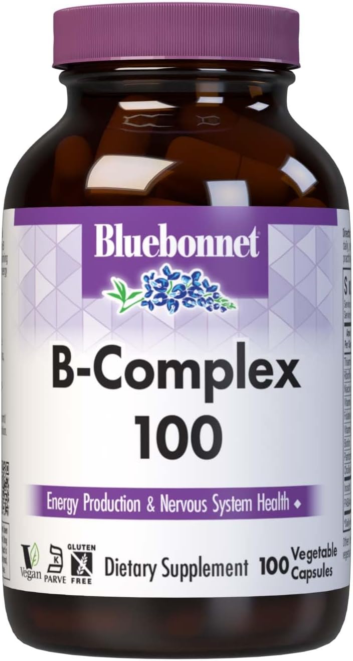 Bluebonnet Nutrition B Complex, Complete Full Spectrum, Vitamin B6, B12, Biotin, Folate, Vegan, Vegetarian, Gluten, Soy &amp; Milk Free, Kosher, 100 Count