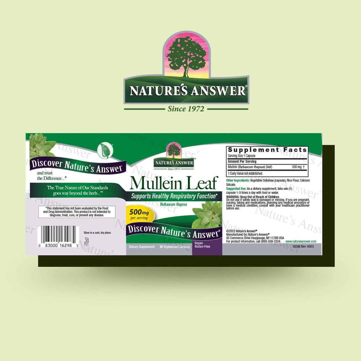 Nature&#39;s Answer Mullein Leaf Capsules 90 - Alcohol Free, Vegetarian, Vegan, Gluten Free - Mullein capsuels for Lungs - Supports Respiratory Function &amp; Lung Health